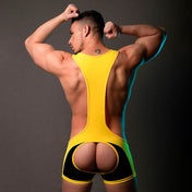 Luchador On Top BTTM Negro/Amarillo - jocksgtrap - jock - suspensorio - traje de lucha - luchador sexy - bodie - body