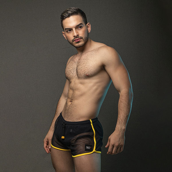Mesh Short Negro / Amarillo - mallas - lenceria masculina - ropa erotica de hombre