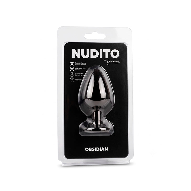 plug metalico - plug con joya - joya negra - joya anal - forma de gota - placer anal - dilatacion anal - nudito - estetica previa - juego de temperatura - sexshoop dominame - dominame
