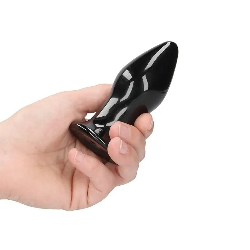 Plug Anal de Vidrio Vibrante Stretchy  de Ouch - Dilatador anal vibrante de vidrio - Sexshop Dominame.cl - CHR036BLK