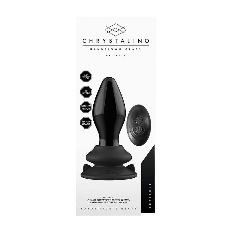 Plug Anal de Vidrio Vibrante Stretchy  de Ouch - Dilatador anal vibrante de vidrio - Sexshop Dominame.cl - CHR036BLK