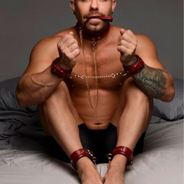 Set de Bondage Burdeos 6 Piezas - Esposas de cuero con interior acolchado - erotico shop