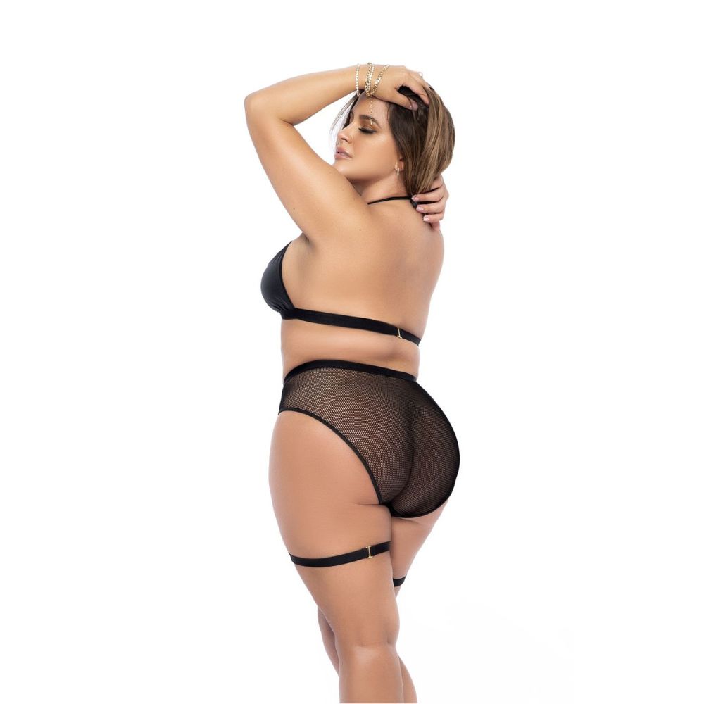 Set dos piezas Leather effect - Conjunto de lenceria mapale - lenceria de mallas