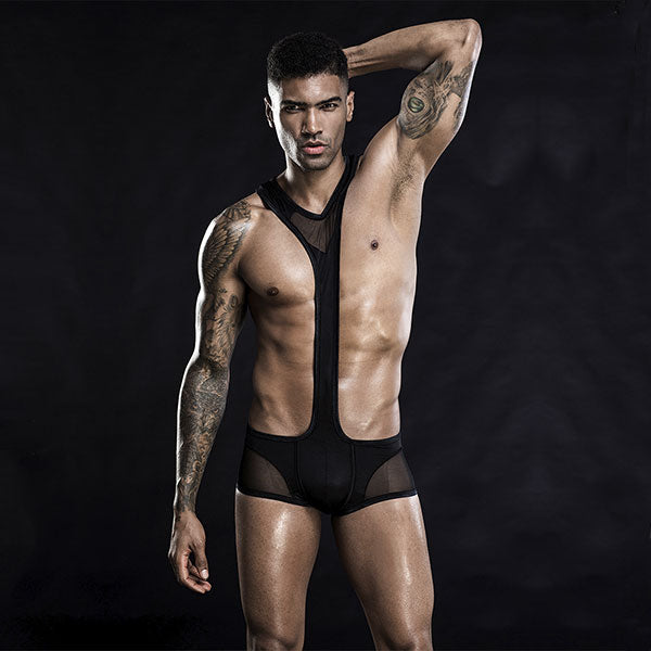 Singlet Malla Negro - JSY - body - bodie hombre - traje erotico para hombre