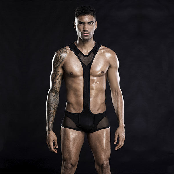 Singlet Malla Negro - JSY - body - bodie hombre - traje erotico para hombre