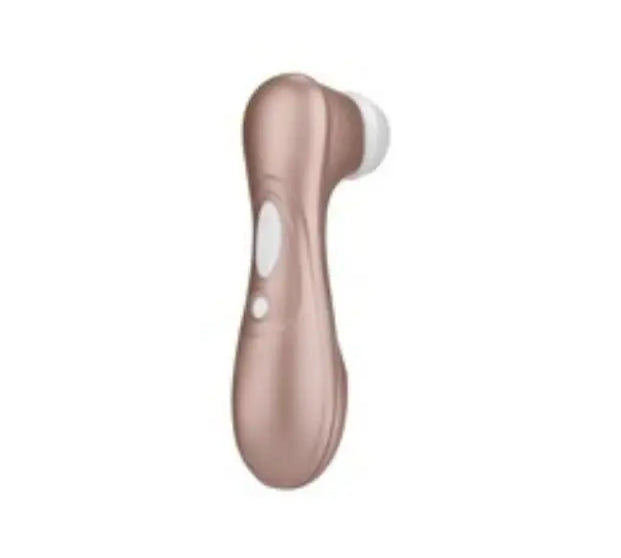 Succionador de clítoris Satisfyer Pro 2 en color oro rosa, mostrando su diseño ergonómico y cabezal de silicona con tecnología Air-Pulse.