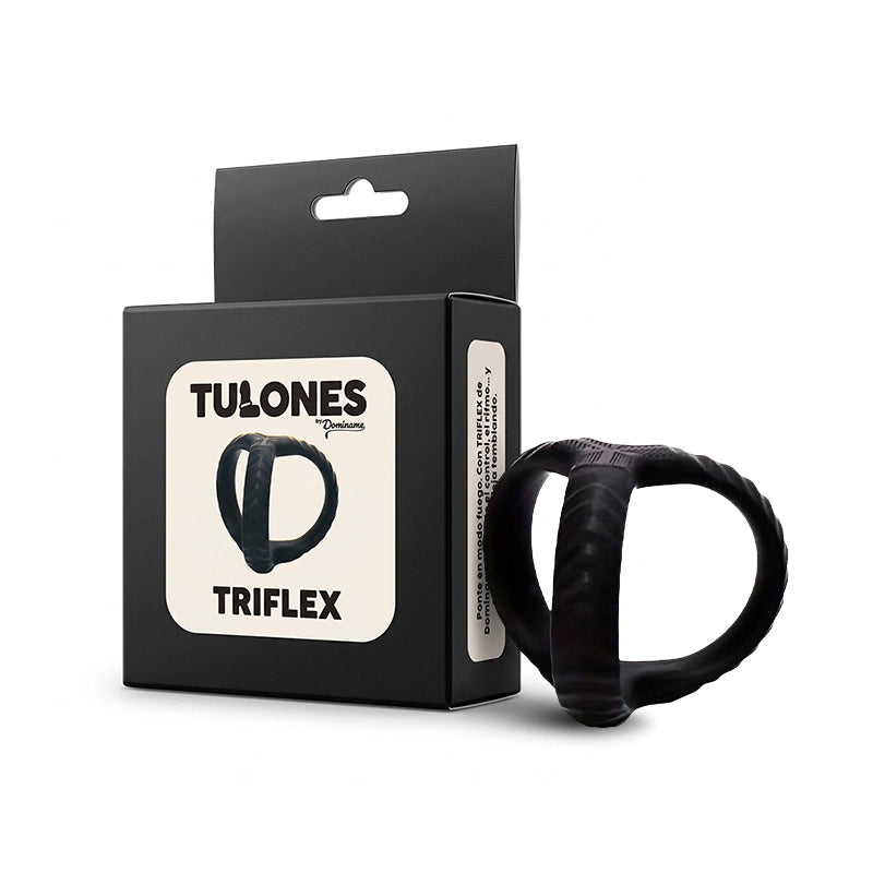 anillo triple - silicona medica - anillo delgado - triple agarre - negro - mejora la ereccion - textura rugosa - separación de testiculos - anillo a la base - prolongar el encuentro - mejor ereccion - tulones - triflex - dominame - sexshop dominame