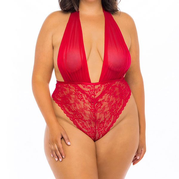 Teddy Halter Escotado Transparente Curvy Aria - body mujer encaje - lenceria sexies 