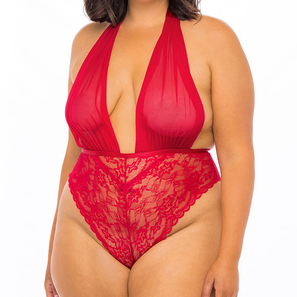 Teddy Halter Escotado Transparente Curvy Aria - body mujer encaje - lenceria sexies 