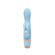 vibrador conejito - vibrador dual - celestia - color celeste - textura interna - patrones de vibracion - estimulacion clitorial - estimulacion de punto g - recargable - compacto - chochis - sexshop - dominame 