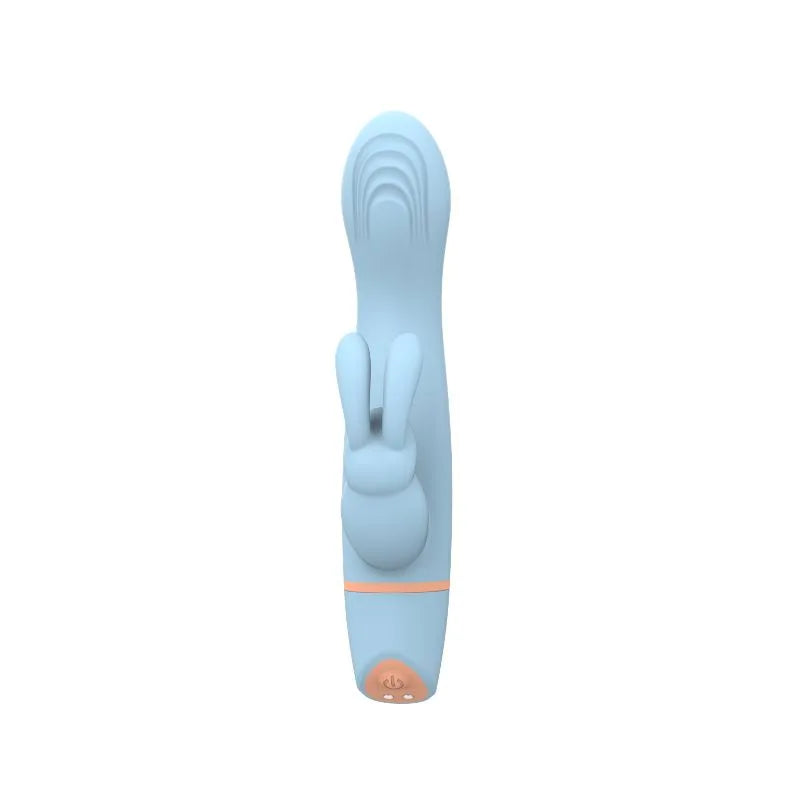 vibrador conejito - vibrador dual - celestia - color celeste - textura interna - patrones de vibracion - estimulacion clitorial - estimulacion de punto g - recargable - compacto - chochis - sexshop - dominame 