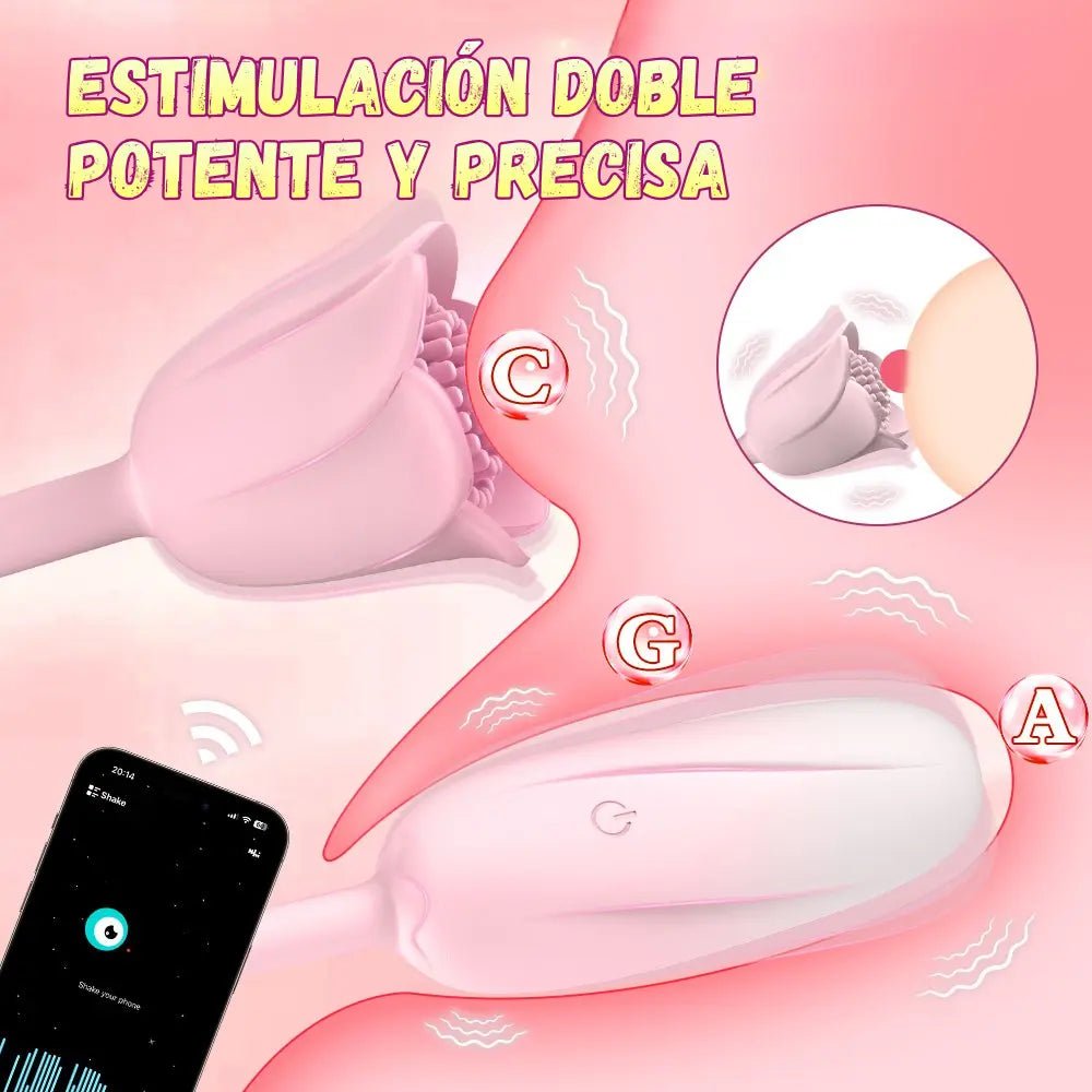 Vibrador dual Bloomia - huevo vibrador de punto g - estimulador clitorial - flor vibrante - clitoris vibrante - placer de pareja - doble orgasmo - jugute con app - aplicacion de celular - sexo a distancia - sexshop - dominame 