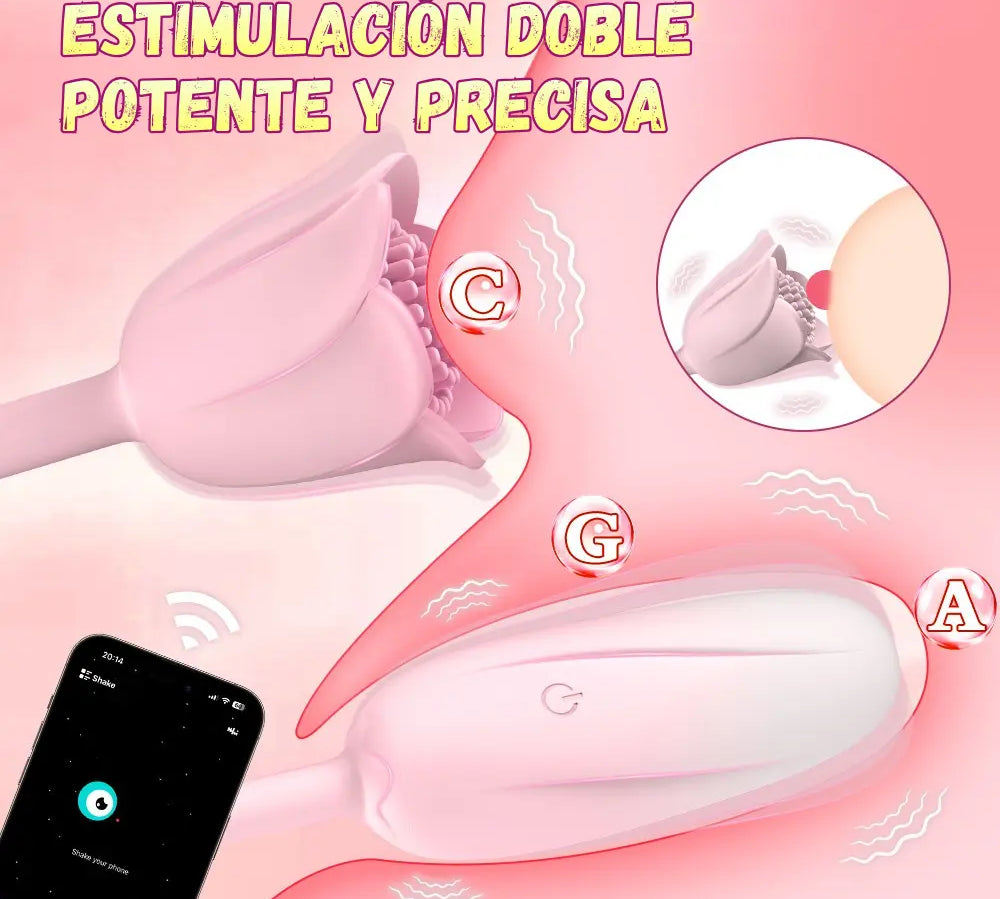 Vibrador dual Bloomia - huevo vibrador de punto g - estimulador clitorial - flor vibrante - clitoris vibrante - placer de pareja - doble orgasmo - jugute con app - aplicacion de celular - sexo a distancia - sexshop - dominame 