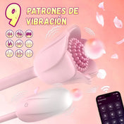 Vibrador dual Bloomia - huevo vibrador de punto g - estimulador clitorial - flor vibrante - clitoris vibrante - placer de pareja - doble orgasmo - jugute con app - aplicacion de celular - sexo a distancia - sexshop - dominame 