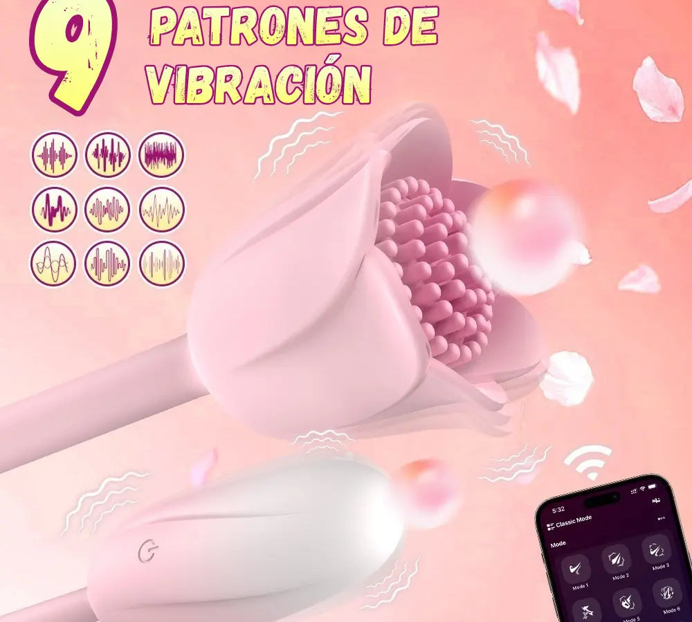 Vibrador dual Bloomia - huevo vibrador de punto g - estimulador clitorial - flor vibrante - clitoris vibrante - placer de pareja - doble orgasmo - jugute con app - aplicacion de celular - sexo a distancia - sexshop - dominame 