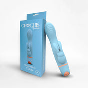 vibrador conejito - vibrador dual - celestia - color celeste - textura interna - patrones de vibracion - estimulacion clitorial - estimulacion de punto g - recargable - compacto - chochis - sexshop - dominame 