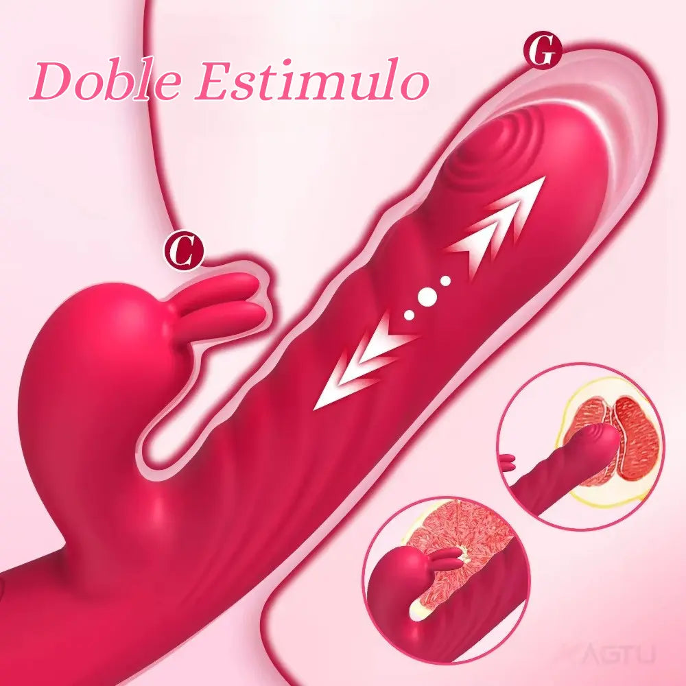 Vibrador dual - punto g - clitoris - placer doble - juguete vibrador - movimiento penetrante - juguete sexual - juguete vaginal - recargable - usb - resistente al agua - vibrador potente - texturizado - squirt - orgasmo doble - multiorgasmo - sexshop - dominame 