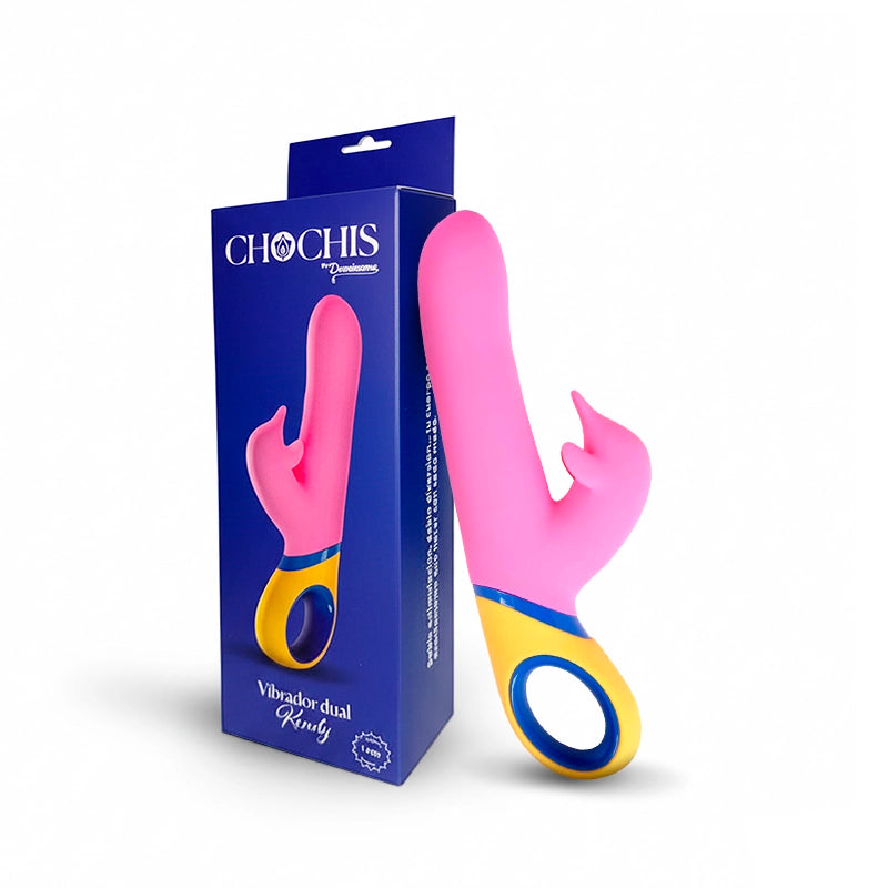 chochis - vibrador dual - kendy - color rosado - delfin clitorial - estimulador interno y externo - placer dual - doble orgasmo - vibracion y movimiento - patrones de vibracion - silicona medica - agarre ergonomico - sexshop - dominame 