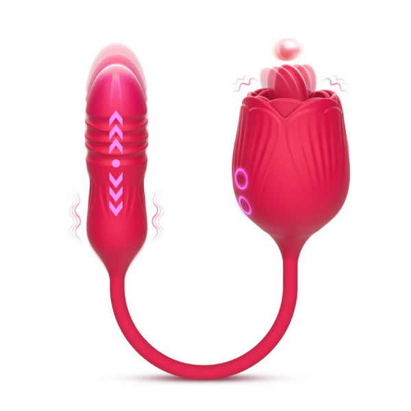 Vibrador rosa de doble extremo - lamedor y penetrador - juguetes sexuales - vibrador sexual - juguetes doble - sex shop chile - vibrador erotico - juguetes de doble estimulacion - envios discretos