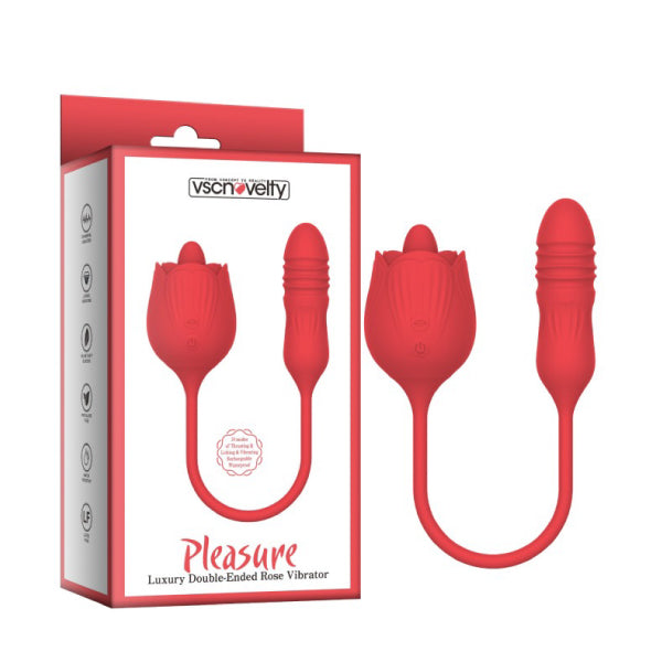 Vibrador rosa de doble extremo - lamedor y penetrador - juguetes sexuales - vibrador sexual - juguetes doble - sex shop chile - vibrador erotico - juguetes de doble estimulacion - envios discretos