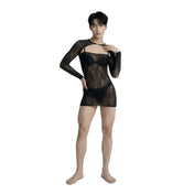 vestido de encaje - prenda erotica - lenceria sexy - malla femenina - ropa erotica - malla de encaje - malla negra - lenceria negra - prenda transparente - floral - sexshop dominame - dominame